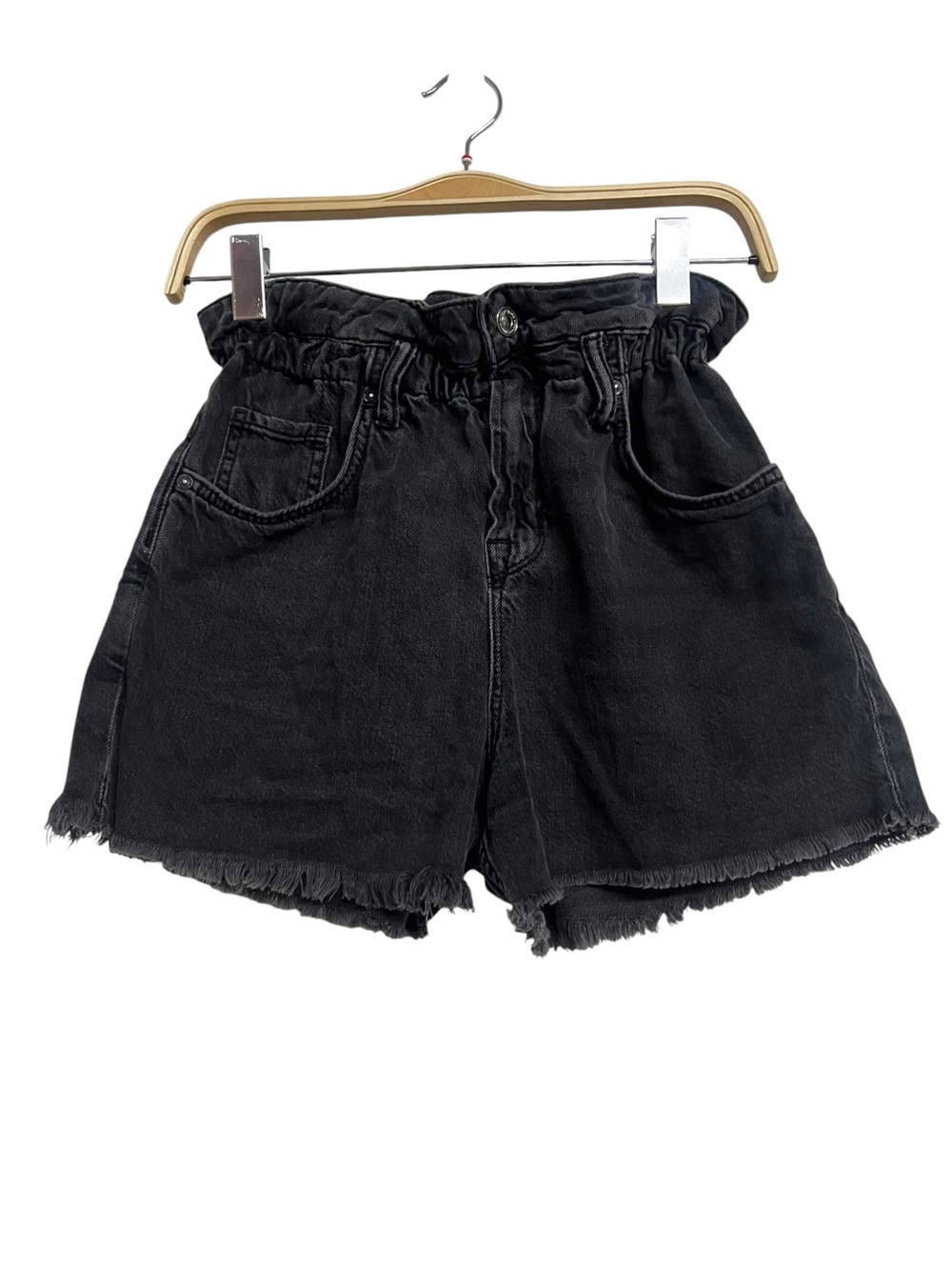 Allsaints Hannah Black High-Waist Paperbag Denim Shorts Military Gorpcore